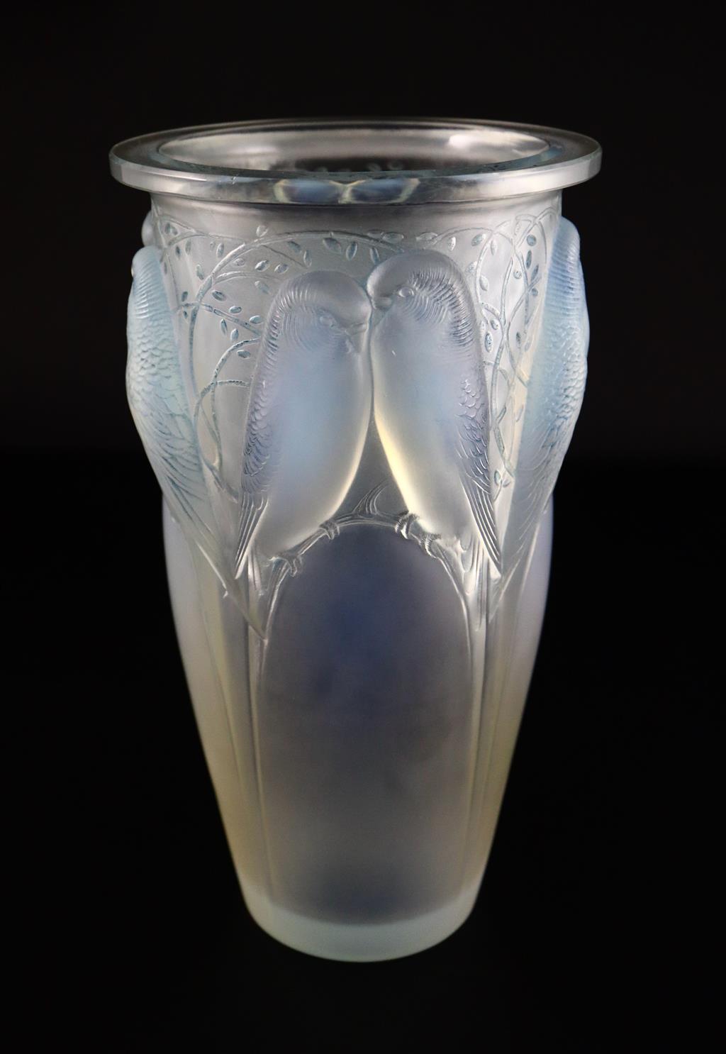 René Lalique. a pre-war opalescent glass Ceylan pattern vase, no.905, designed in 1924 24.3cm high